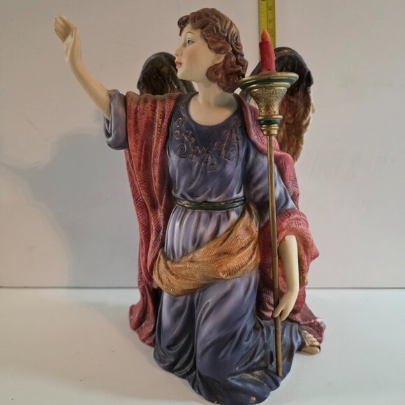 O'Well Hand Painted Fine Porcelain Kneeling Angel Torch Figurine 7.75"H x 5.25"L - Picture 2 of 5